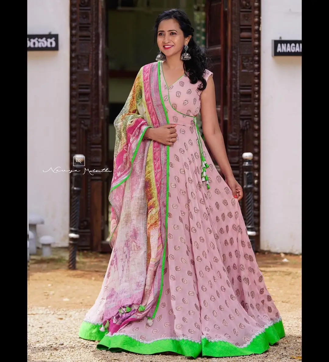 Lasya Manjunath Wearing Sleeveless Pink Gown